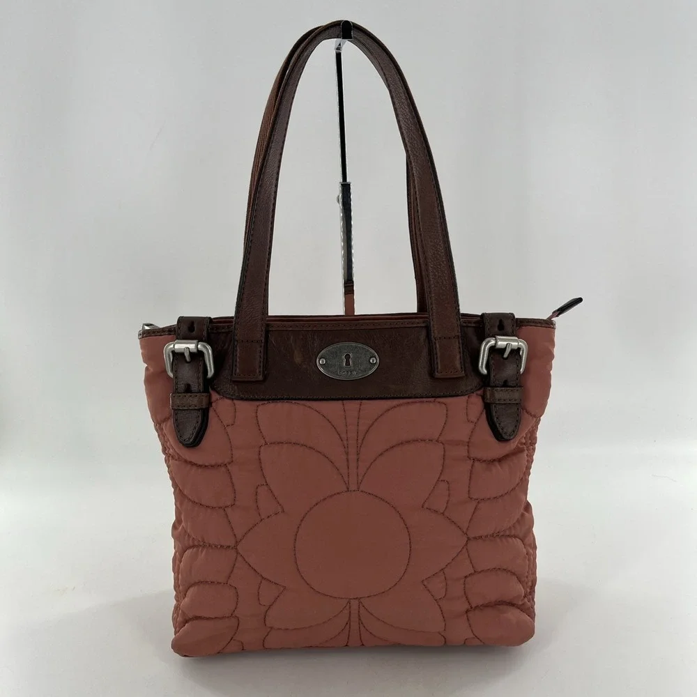 Vintage Fossil Key Per Blush Pink Mauve Shoulder Purse Quilted Leather Buckle - Picture 1 of 16